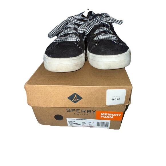 Women's Crest Vibe Gingham Black Sperry Top-Sider Memory Foam Sneaker Size 8.5 - Picture 6 of 11